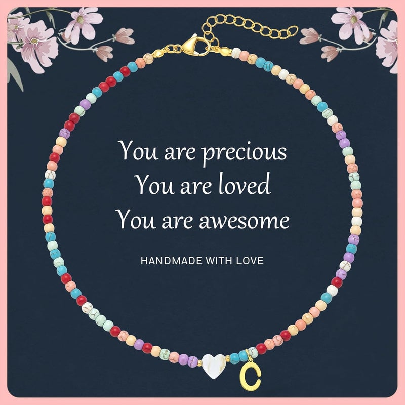 JUNYANGY Colorful Beaded love Initial Necklaces Gifts for Girls teens Kids Gifts Personalized Birthday Gifts gifts for grandkids Necklace for Girl Jewelry - Image 1